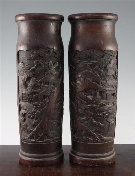 A pair of Japanese bamboo vases, late 19th century, 36.5cm